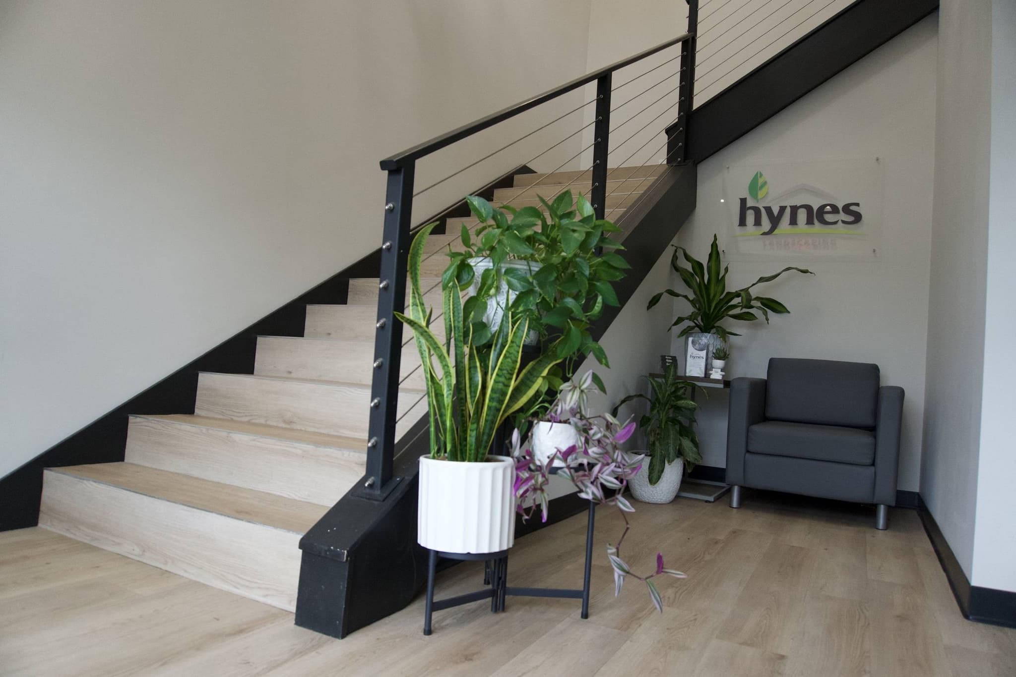 The lobby of the Hynes Landscaping headquarters in Stoughton, MA